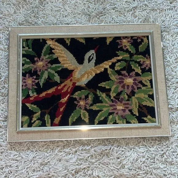 Vintage Cross Stitch Framed Tapestry Birds 11x15 Frame - Picture 1 of 10
